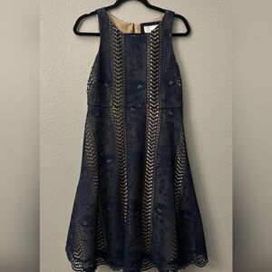 Anthropologie Sleeveless Georgia Dress Navy Blue Lace Overlay